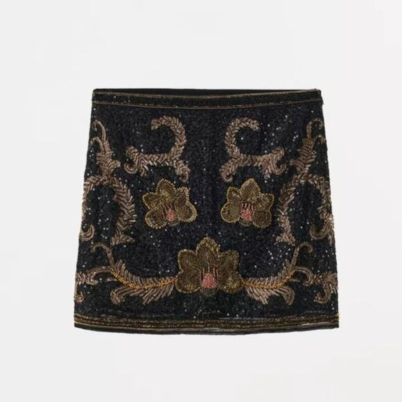 Zara Embroidered Embellished Mini Skirt M - Picture 9 of 9